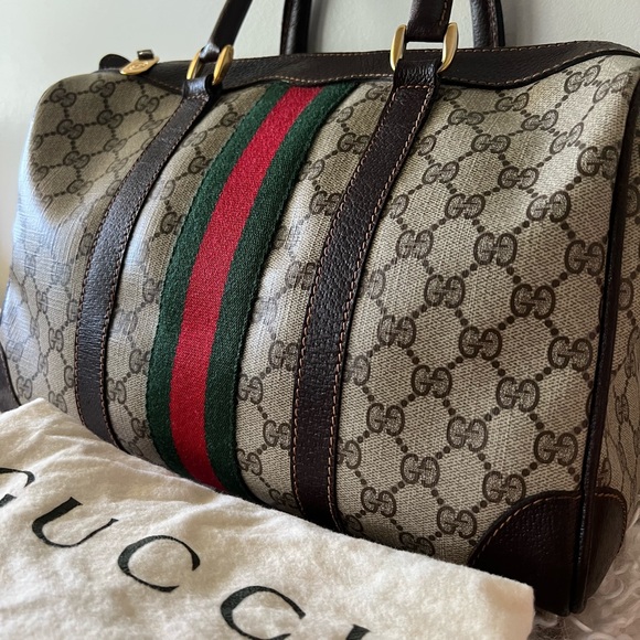 Gucci Vintage Boston Sherry Line handbag Leather PVC bag - Picture 3 of 10